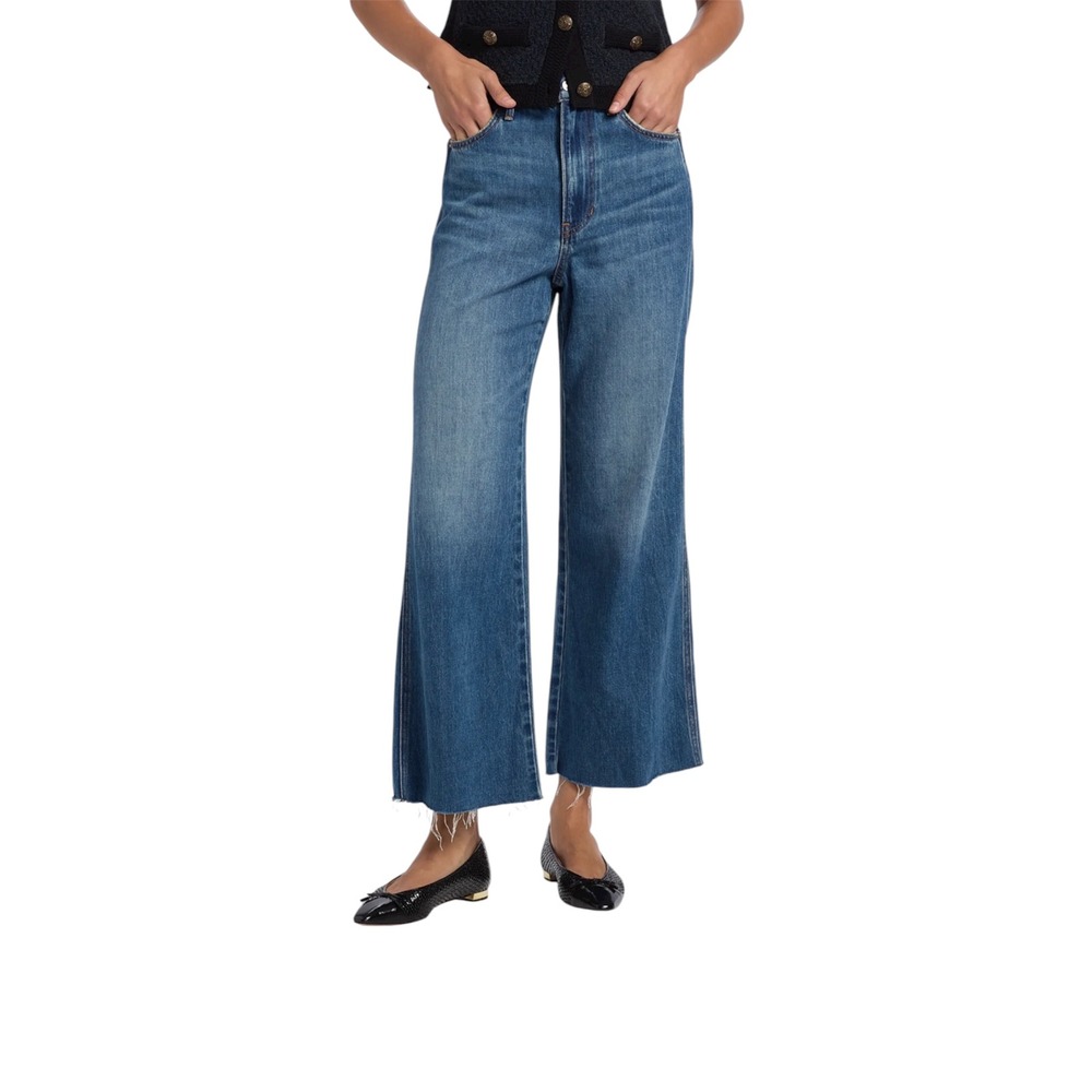 Veronica Beard Cotton Taylor‎ High Rise Wide Leg Crop Jeans Blue Wash  25